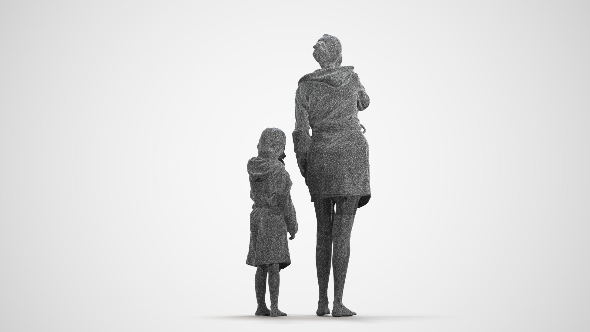 realistic 3D girl kids, scanned archviz people for Blender and 3ds Max, wireframe front view