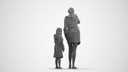 realistic 3D girl kids, scanned archviz people for Blender and 3ds Max, wireframe front view