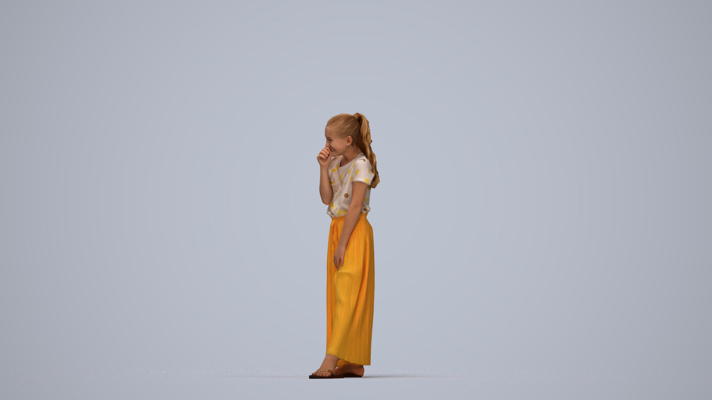 3D people model girl casual kids, scanned human for 3ds Max rendering, top-down view render