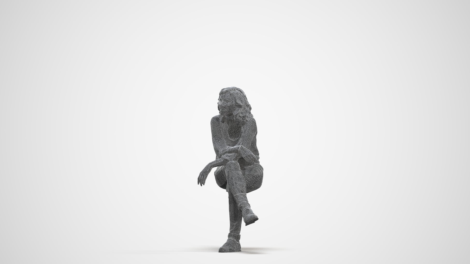 photogrammetry 3D woman casual sitting, realistic human model archviz FBX, three-quarter front view render