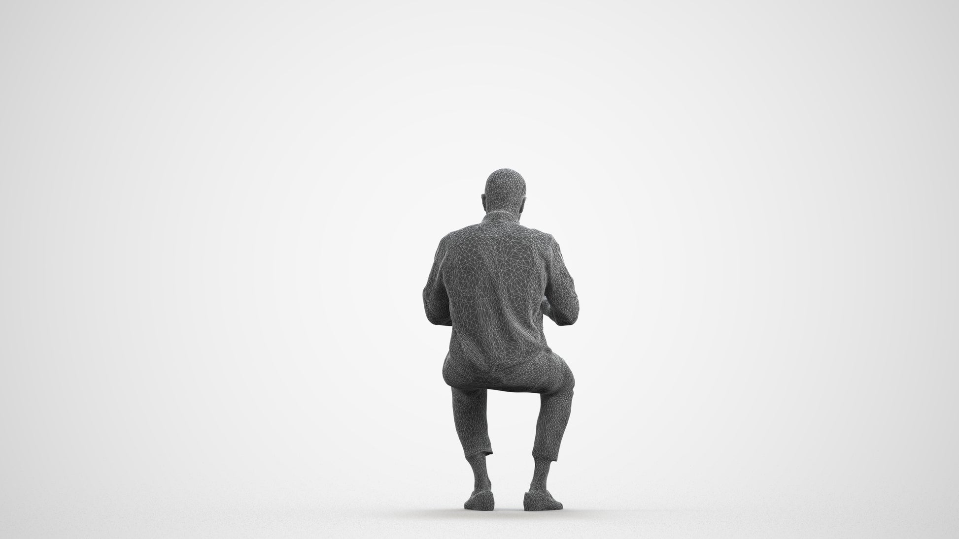 3D human model man business, photogrammetry scanned person for archviz, wireframe front view