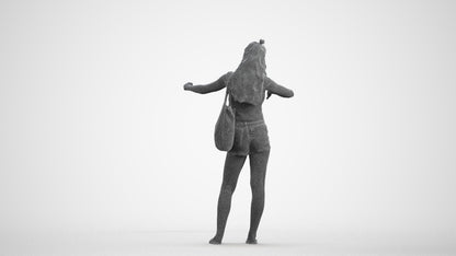 3D people model girl casual shopping, scanned human for 3ds Max rendering, wireframe front view