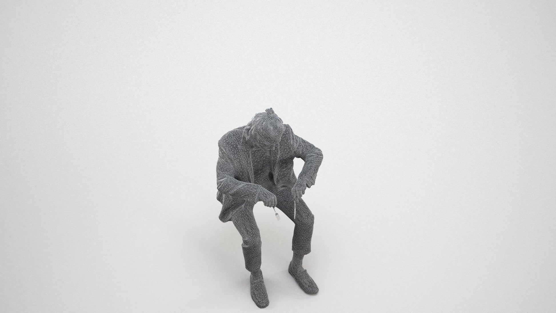 3D scanned man formalaffairs casual, photorealistic archviz people for Enscape and SketchUp, wireframe three-quarter view