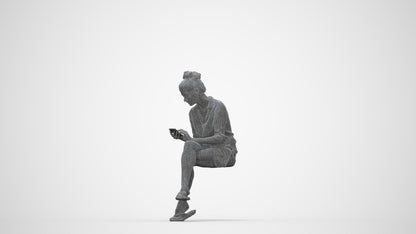 scanned 3D woman casual sitting, photogrammetry people for Enscape and V-Ray, wireframe back view