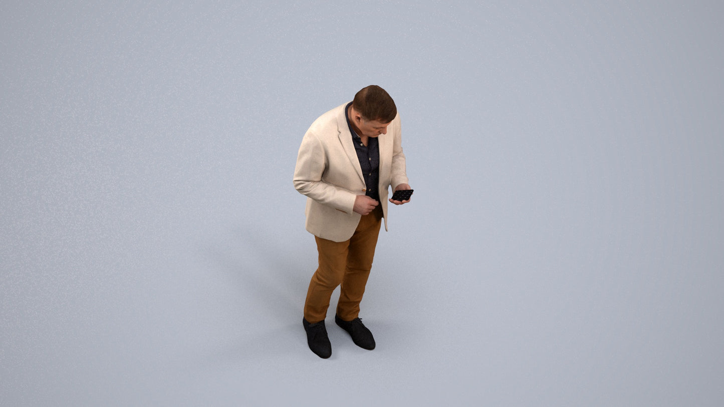 scanned 3D man business standing, photogrammetry people for Enscape and V-Ray, back view render