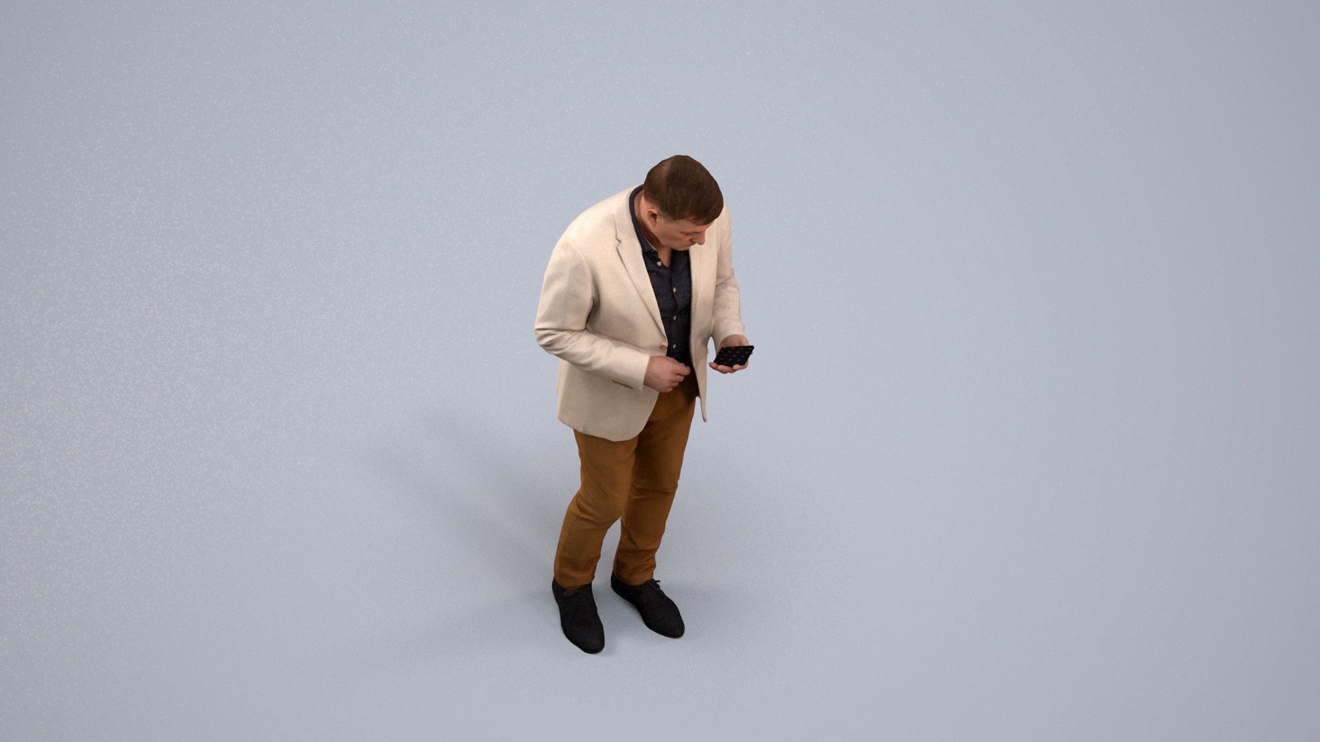 scanned 3D man business standing, photogrammetry people for Enscape and V-Ray, back view render