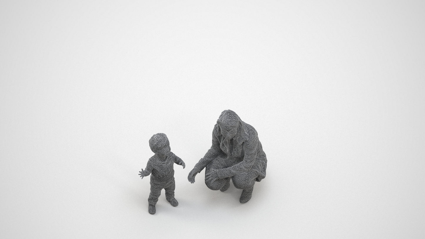 scanned 3D girl casual kids, photogrammetry people for Enscape and V-Ray, wireframe three-quarter view
