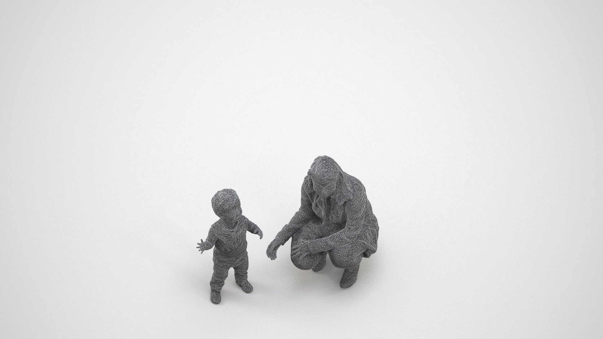 scanned 3D girl casual kids, photogrammetry people for Enscape and V-Ray, wireframe three-quarter view