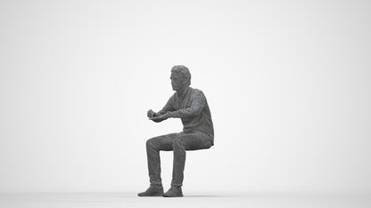 3D people model man casual sitting, scanned human for 3ds Max rendering, wireframe back view