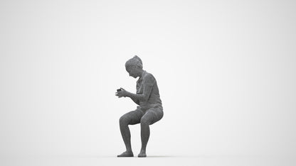 realistic 3D woman casual sitting, scanned archviz people for Blender and 3ds Max, wireframe back view