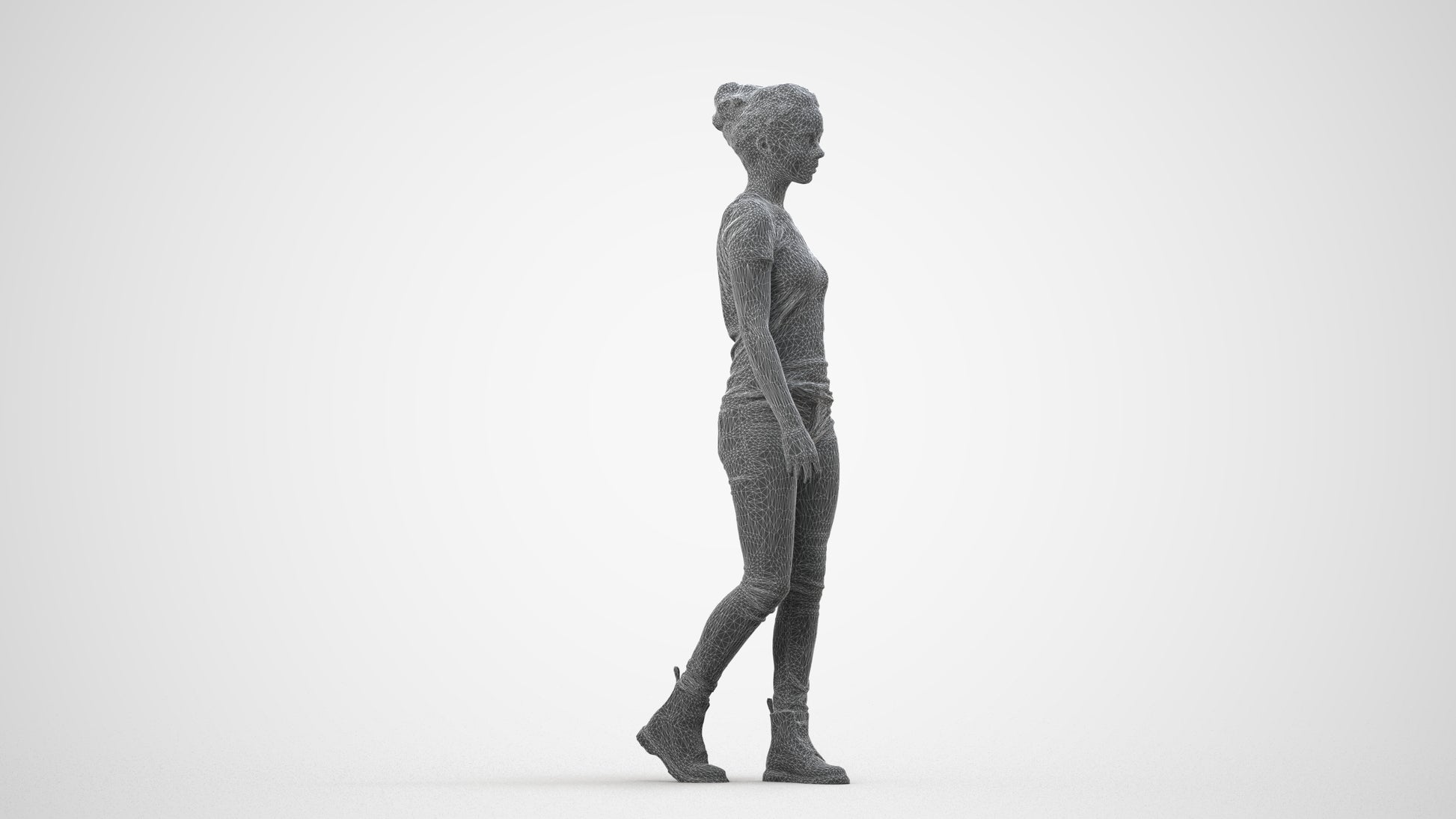 realistic 3D people woman casual walking, render-ready for V-Ray and Corona, FBX OBJ, wireframe side view