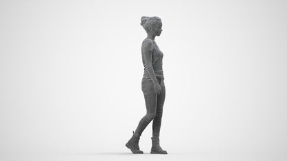 realistic 3D people woman casual walking, render-ready for V-Ray and Corona, FBX OBJ, wireframe side view