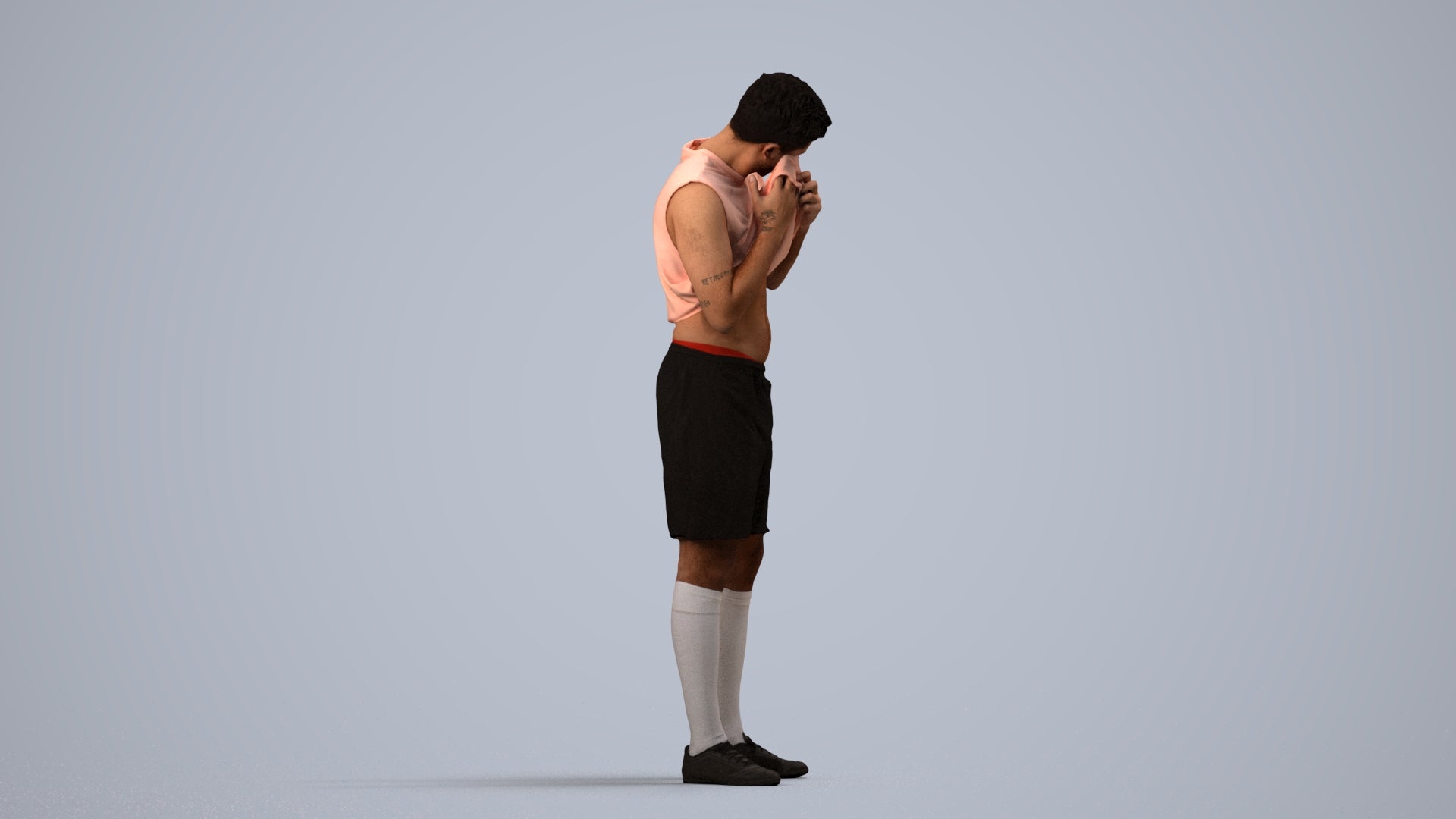 realistic 3D human man sport, archviz people FBX OBJ for Blender, side view render
