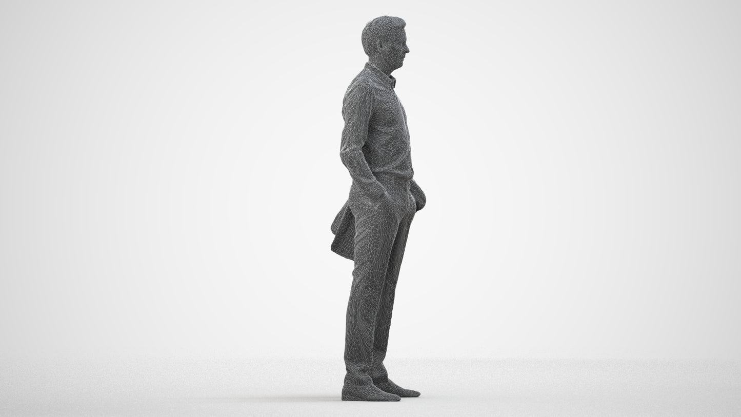 photogrammetry 3D man business, realistic human model archviz FBX, wireframe side view