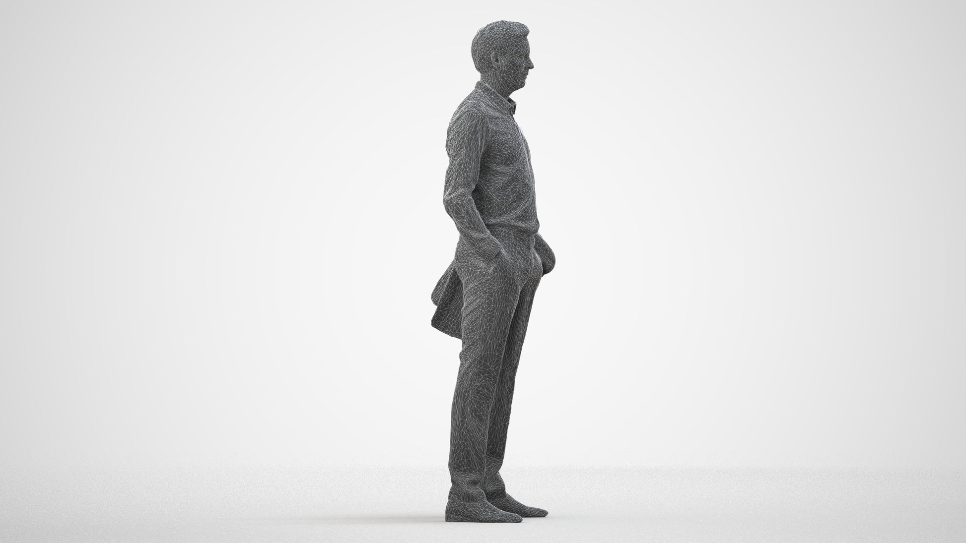 photogrammetry 3D man business, realistic human model archviz FBX, wireframe side view