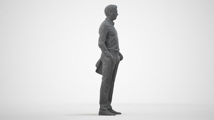 photogrammetry 3D man business, realistic human model archviz FBX, wireframe side view
