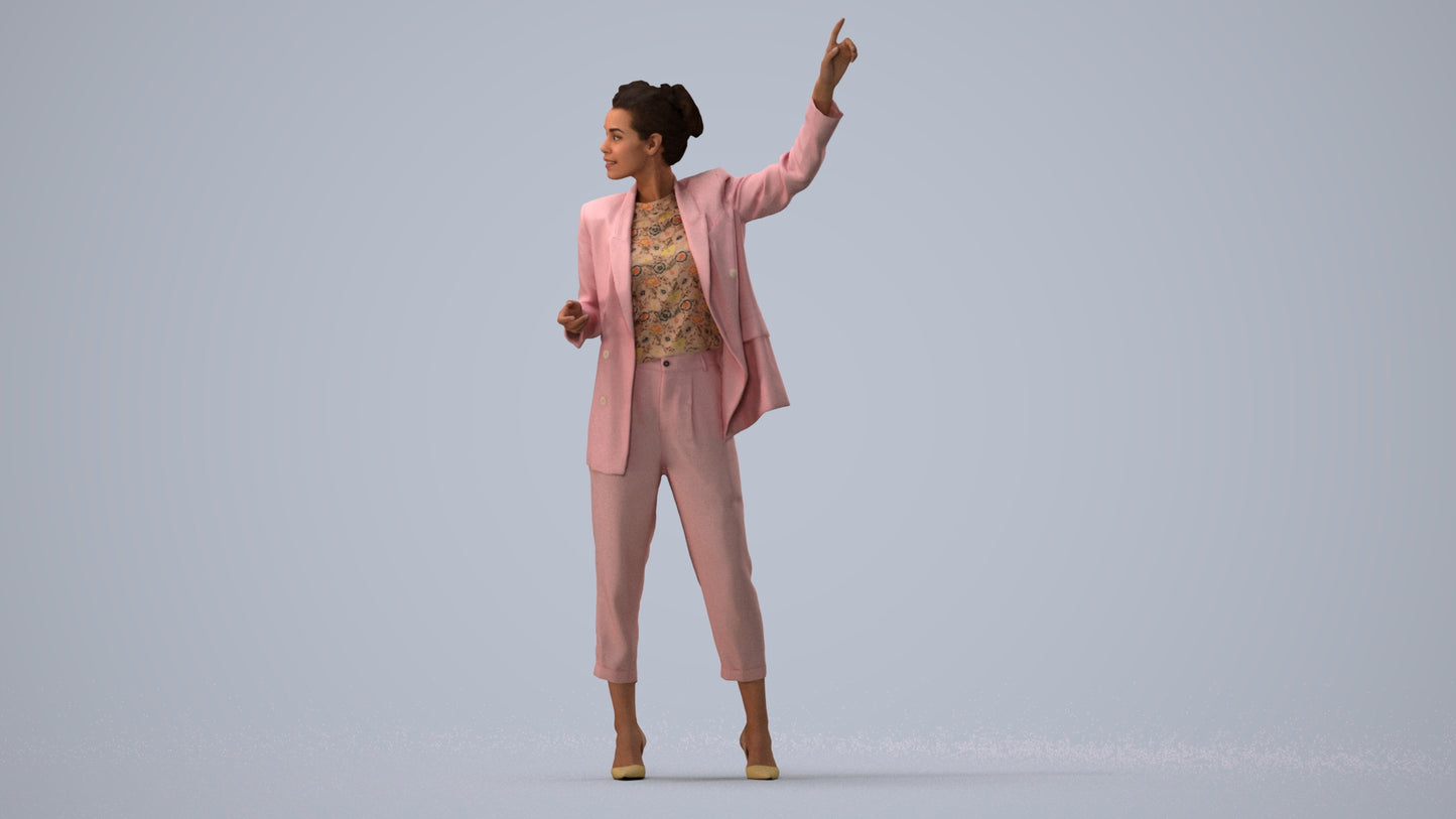 3D human model woman business, photogrammetry scanned person for archviz, three-quarter view render