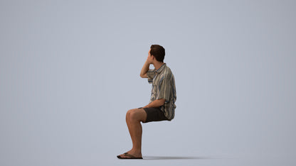 scanned 3D man casual sitting, photogrammetry people for Enscape and V-Ray, three-quarter view render