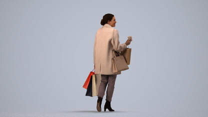realistic 3D woman business shopping, scanned archviz people for Blender and 3ds Max, side view render