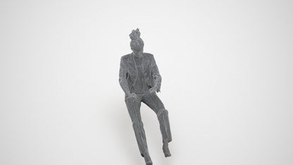 3D human model woman business driving, photogrammetry scanned person for archviz, wireframe three-quarter view