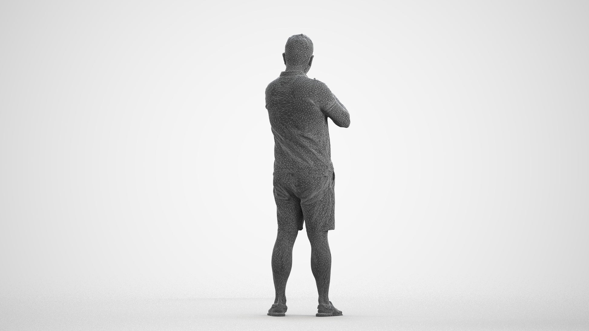3D human model man casual standing, photogrammetry scanned person for archviz, wireframe front view