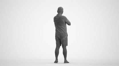 3D human model man casual standing, photogrammetry scanned person for archviz, wireframe front view