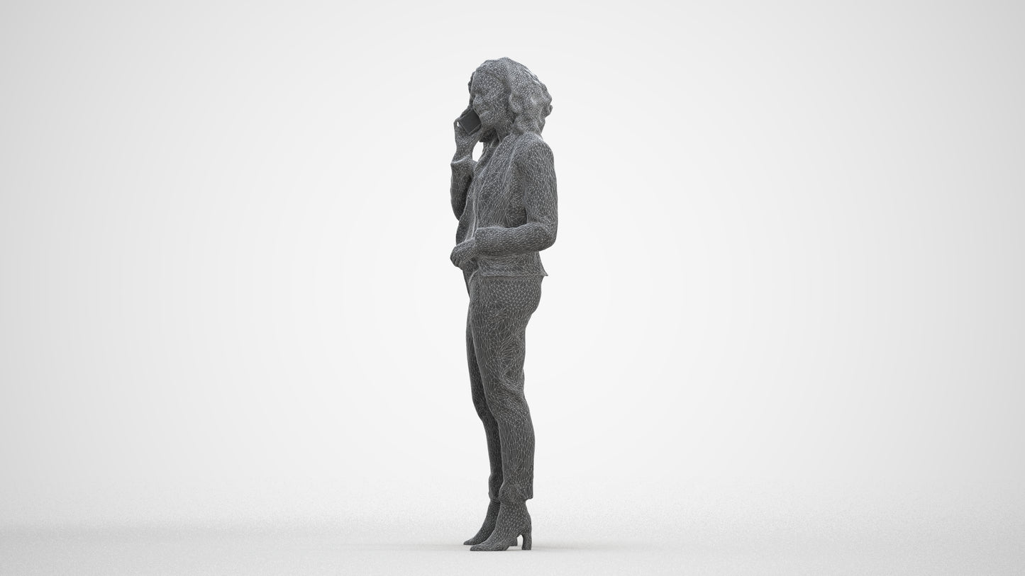scanned 3D woman business standing, photogrammetry people for Enscape and V-Ray, three-quarter front view render