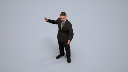 3D human model man business, photogrammetry scanned person for archviz, back view render