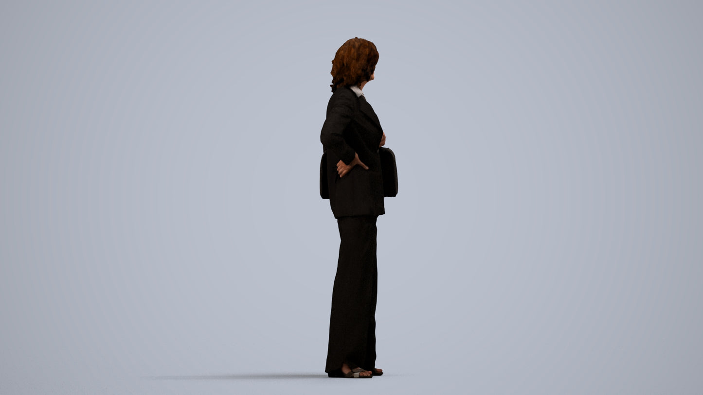 scanned 3D senior woman business, photogrammetry people for Enscape and V-Ray, side view render