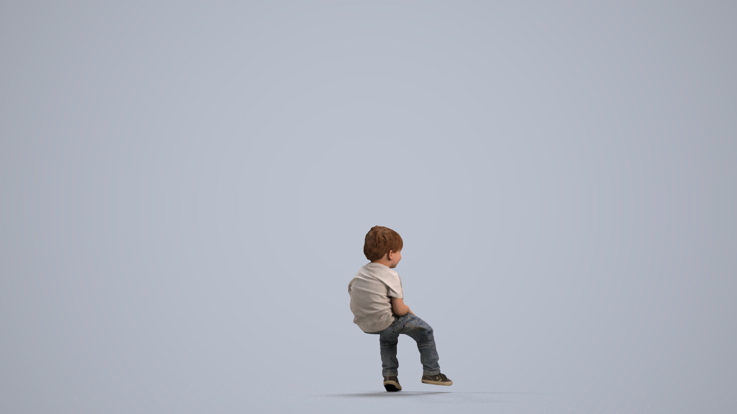 3D human model boy casual kids, photogrammetry scanned person for archviz, front view render