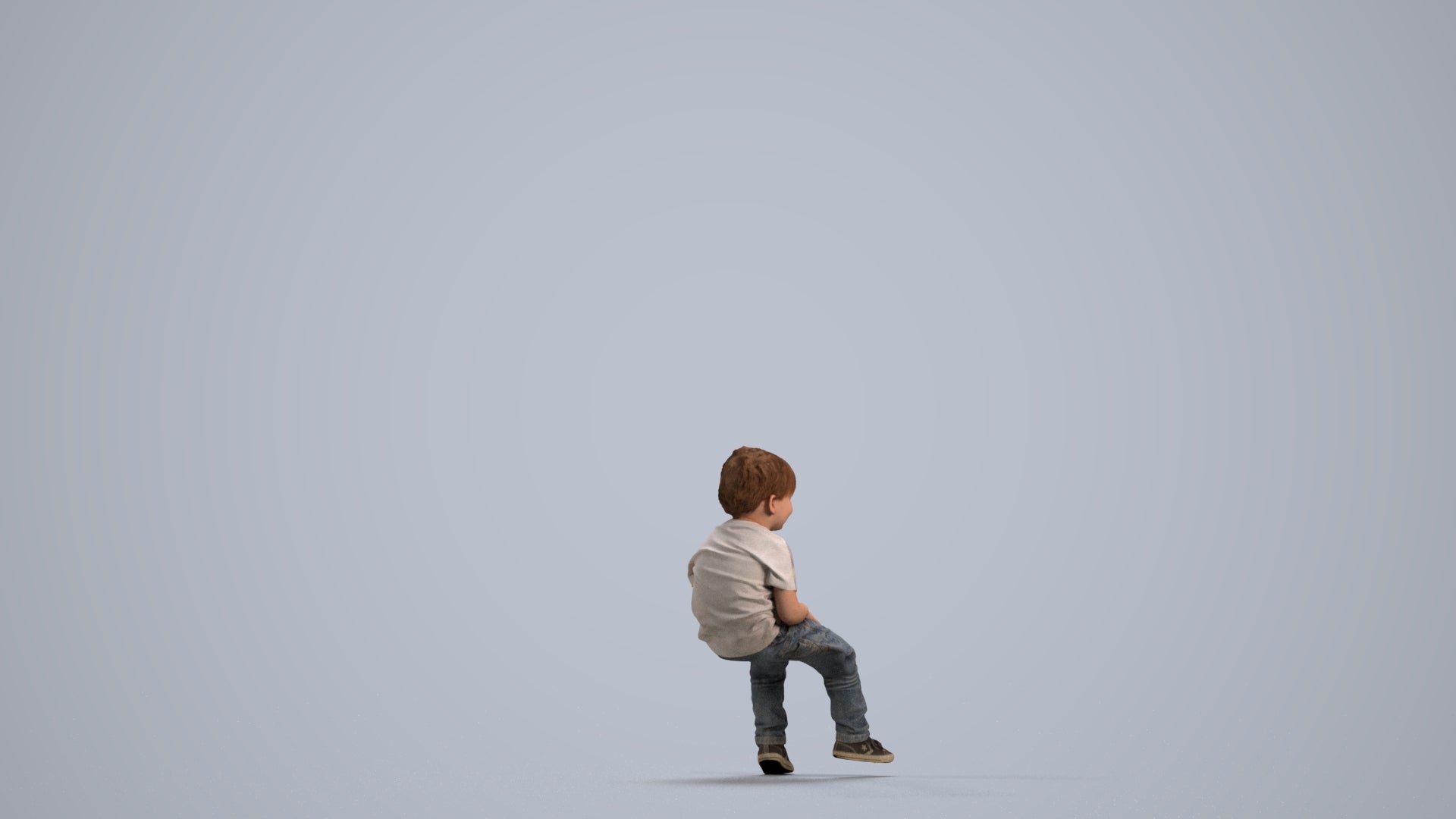 3D human model boy casual kids, photogrammetry scanned person for archviz, front view render