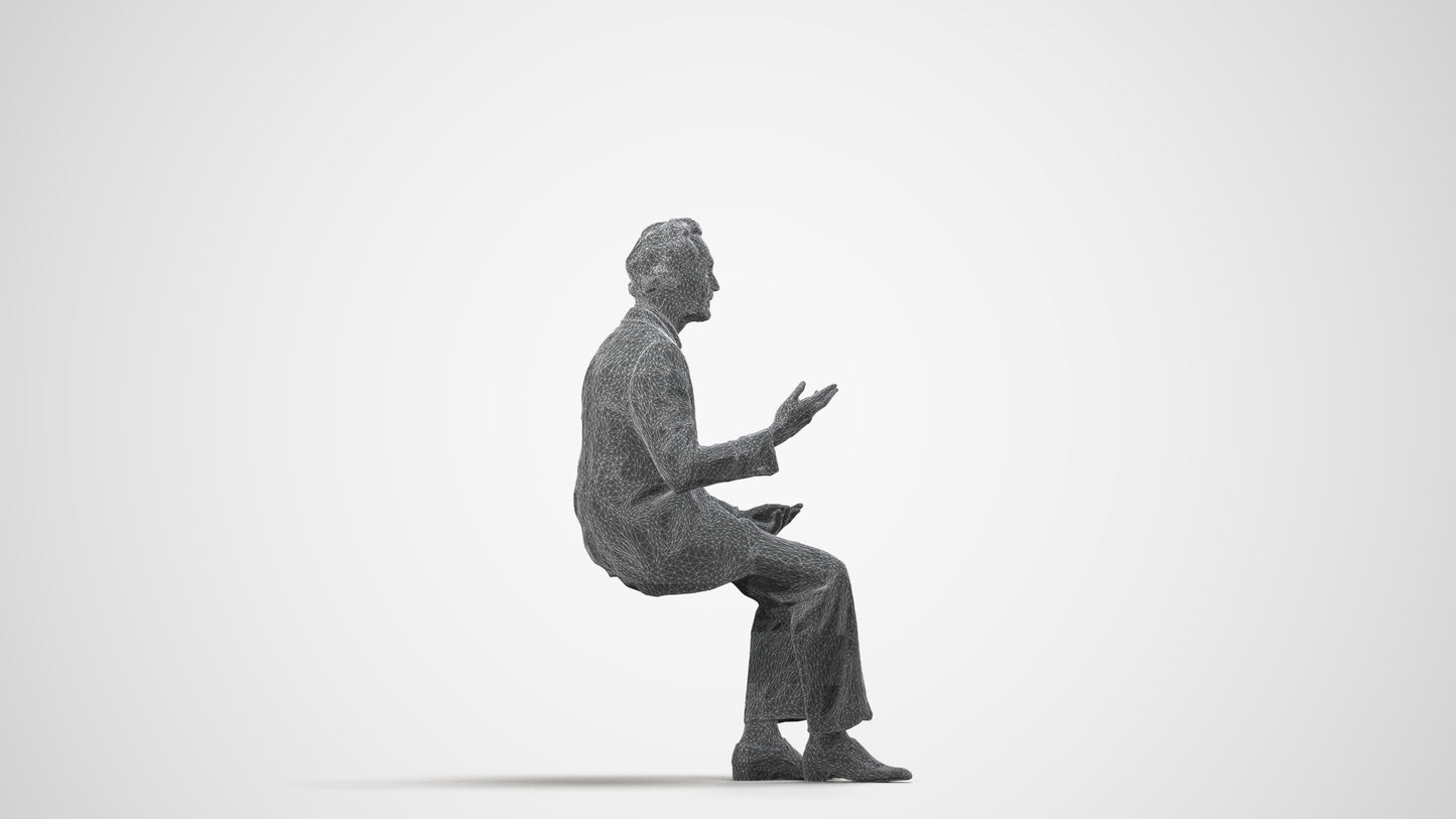 3D human model man business, photogrammetry scanned person for archviz, wireframe side view