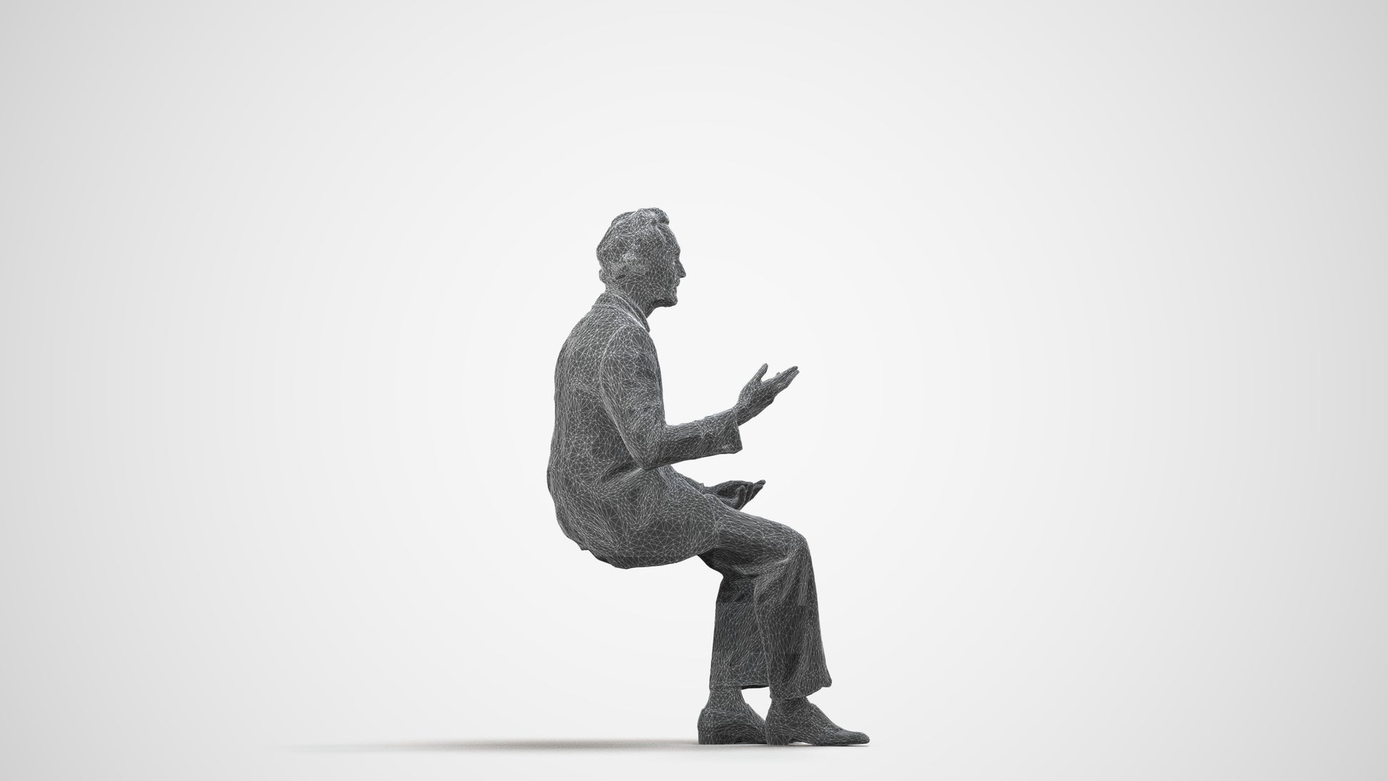 3D human model man business, photogrammetry scanned person for archviz, wireframe side view
