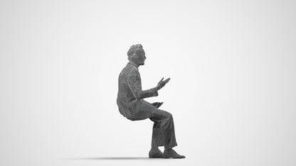 3D human model man business, photogrammetry scanned person for archviz, wireframe side view