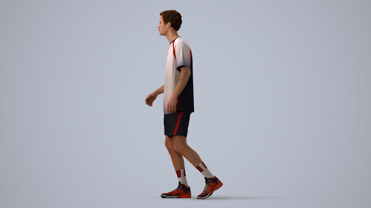 3D scanned man sport, photorealistic archviz people for Enscape and SketchUp, three-quarter view render