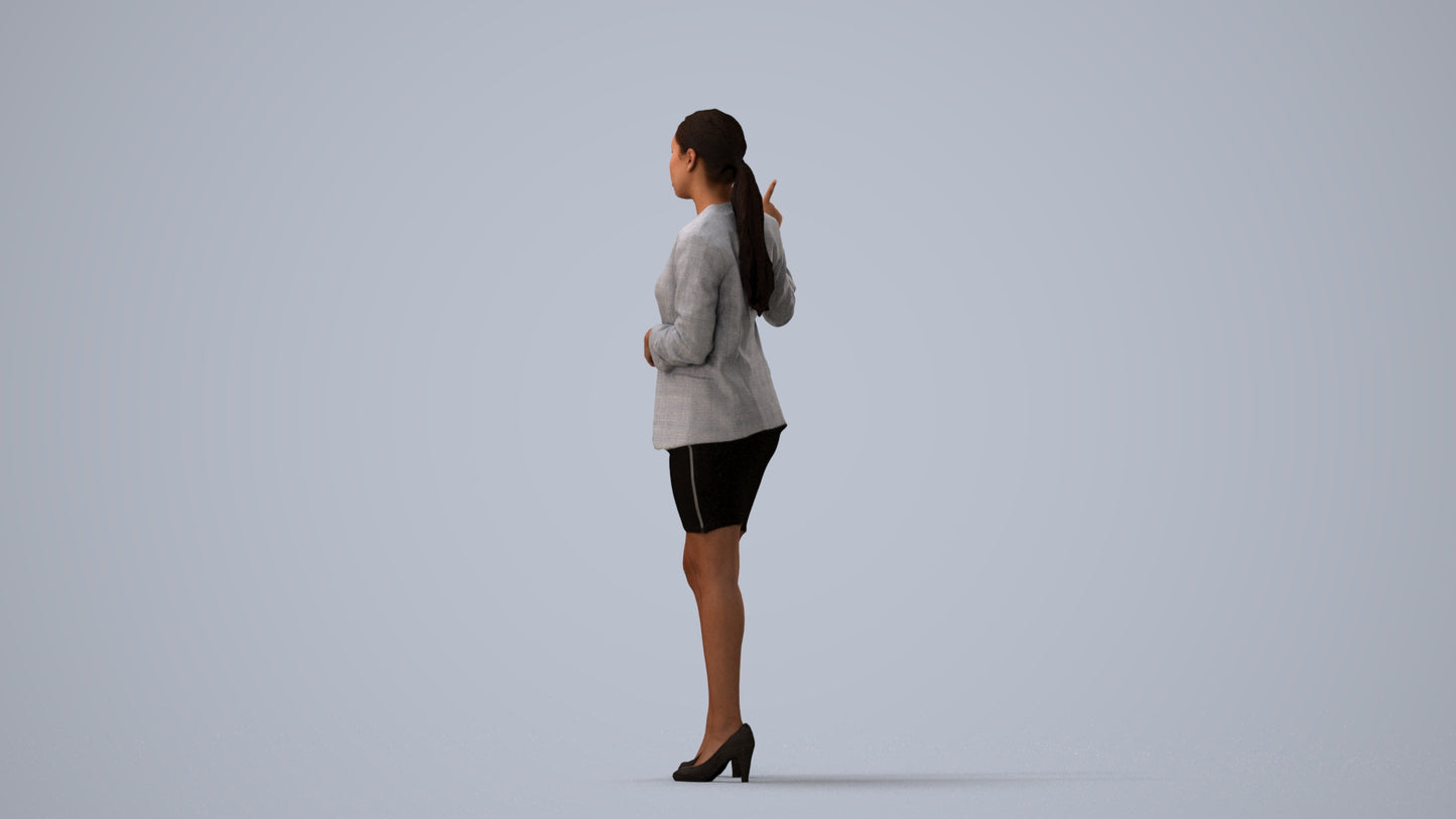 realistic 3D woman business, scanned archviz people for Blender and 3ds Max, three-quarter view render