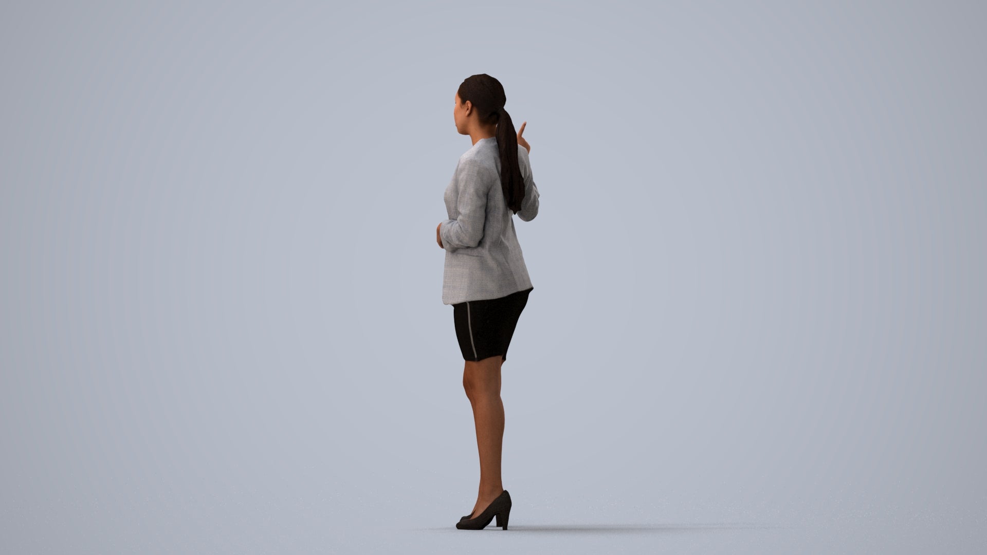 realistic 3D woman business, scanned archviz people for Blender and 3ds Max, three-quarter view render