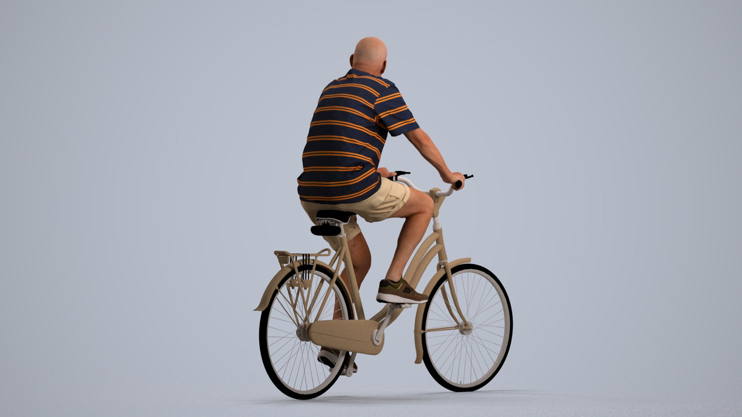 scanned 3D senior man casual cycling, photogrammetry people for Enscape and V-Ray, front view render