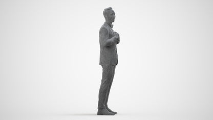 3D human model man formal formalaffairs, photogrammetry scanned person for archviz, wireframe side view