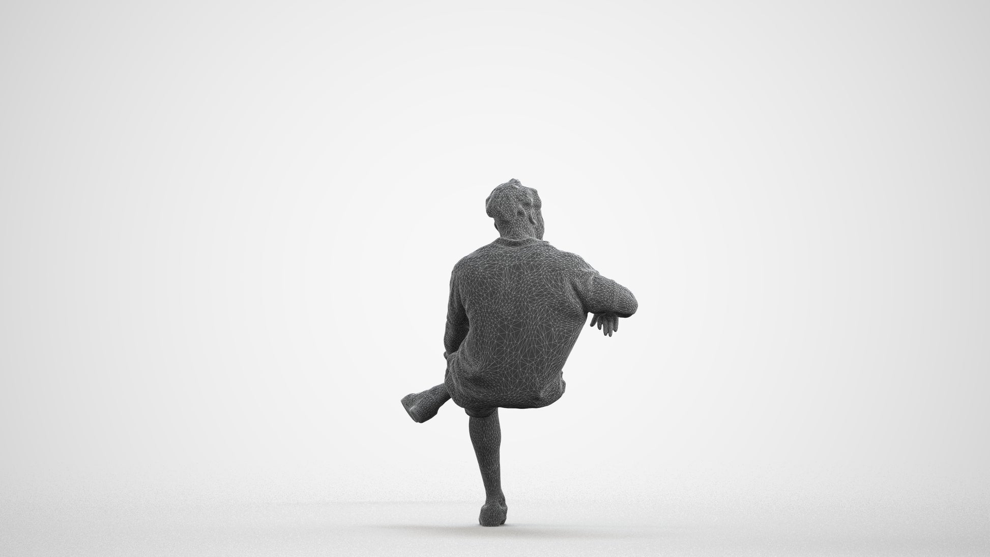 realistic 3D human man casual sitting, archviz people FBX OBJ for Blender, wireframe front view