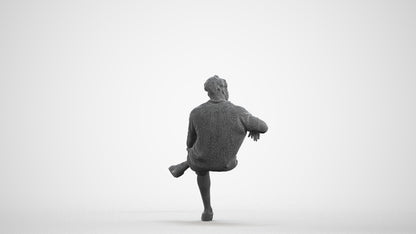 realistic 3D human man casual sitting, archviz people FBX OBJ for Blender, wireframe front view