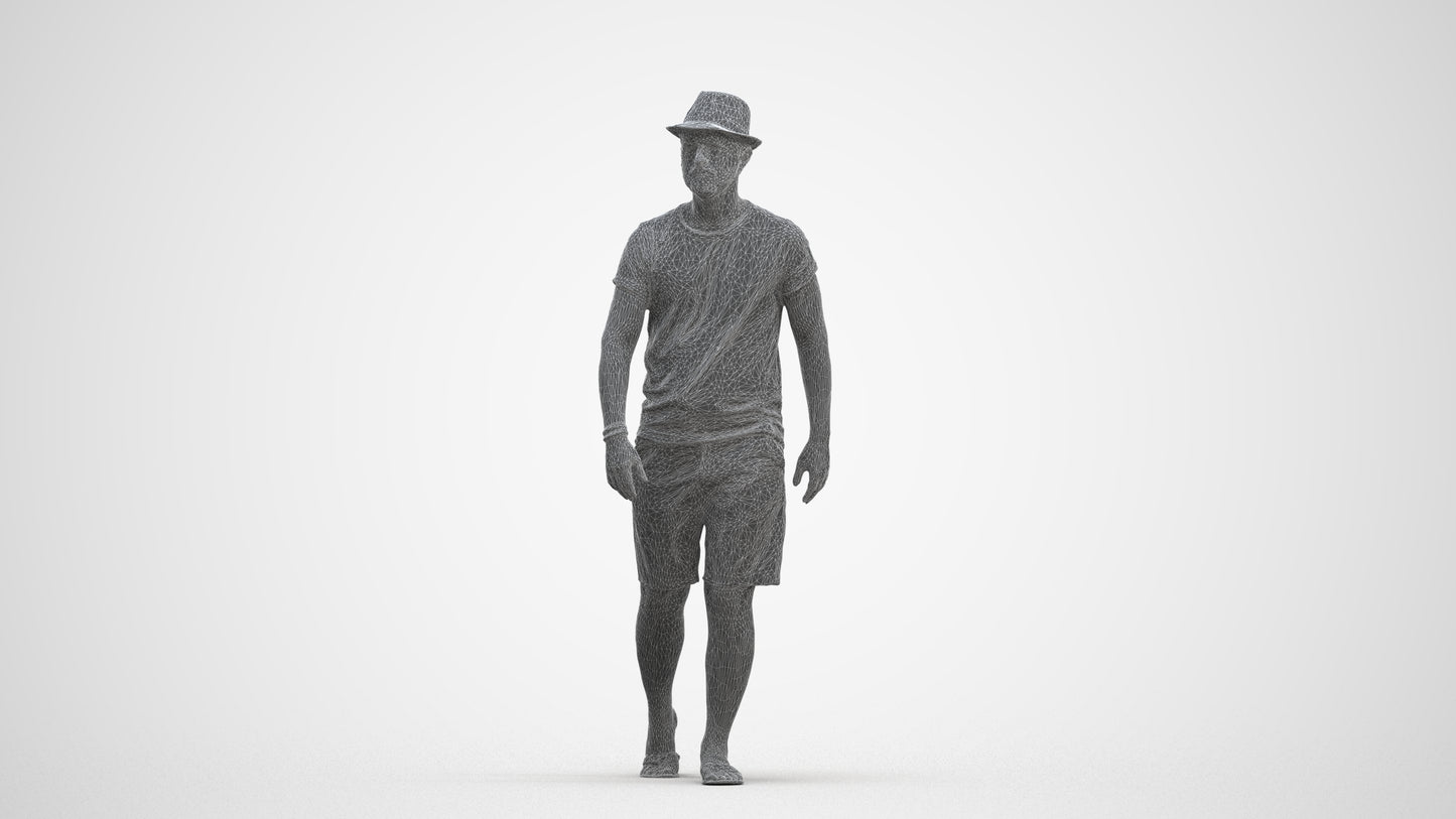 3D people model man casual walking, scanned human for 3ds Max rendering, three-quarter front view render