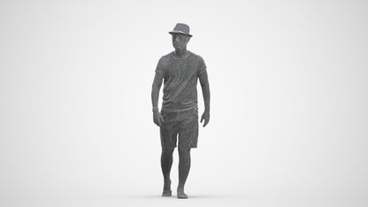 3D people model man casual walking, scanned human for 3ds Max rendering, three-quarter front view render