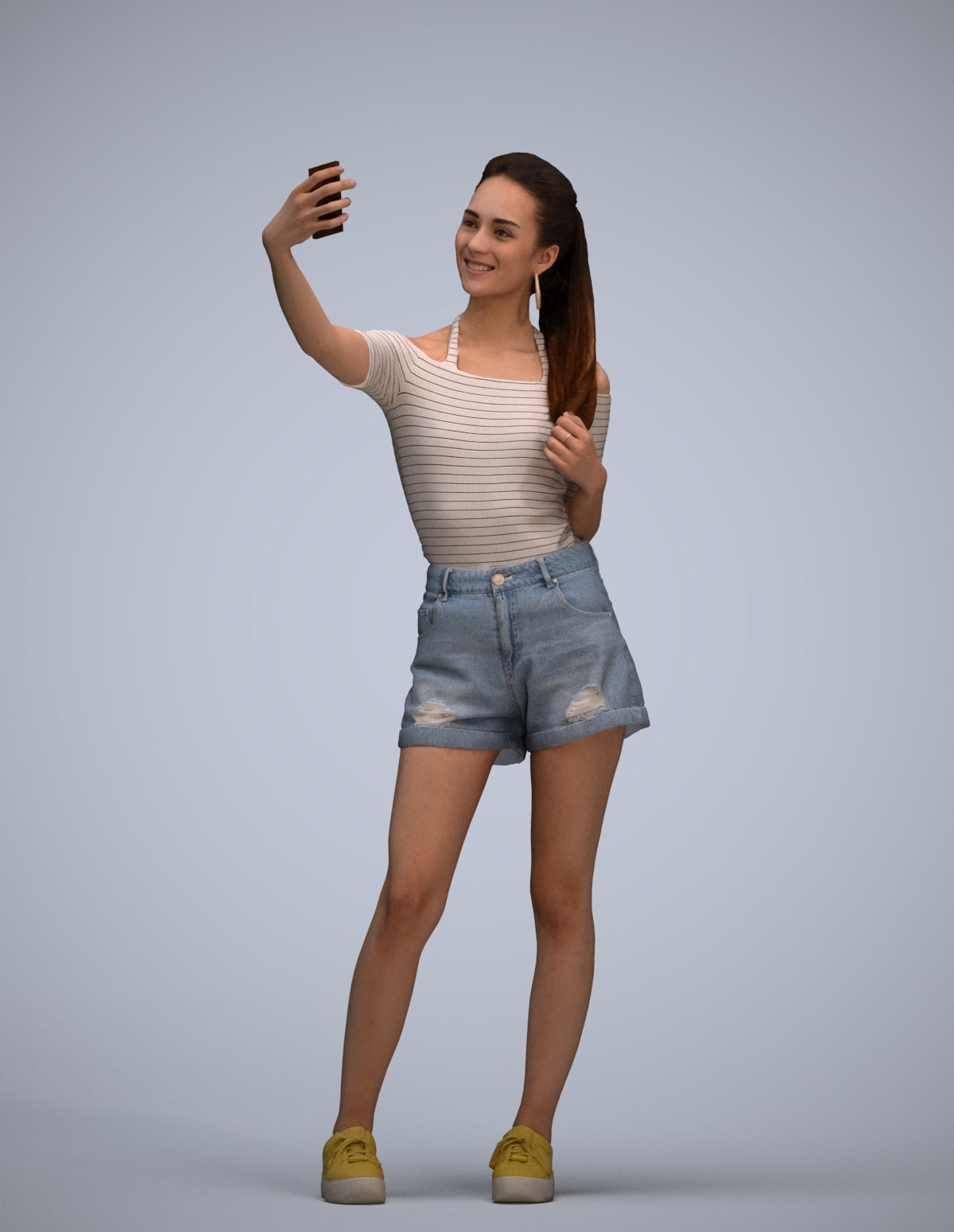 scanned 3D woman casual sitting, photogrammetry people for Enscape and V-Ray