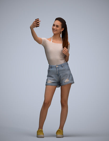 scanned 3D woman casual sitting, photogrammetry people for Enscape and V-Ray
