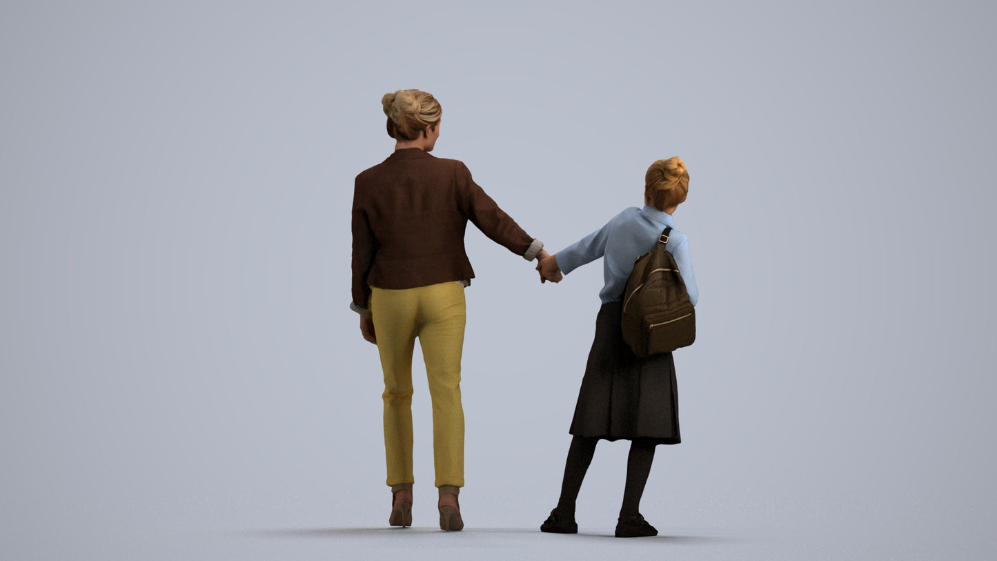realistic 3D girl kids, scanned archviz people for Blender and 3ds Max, front view render