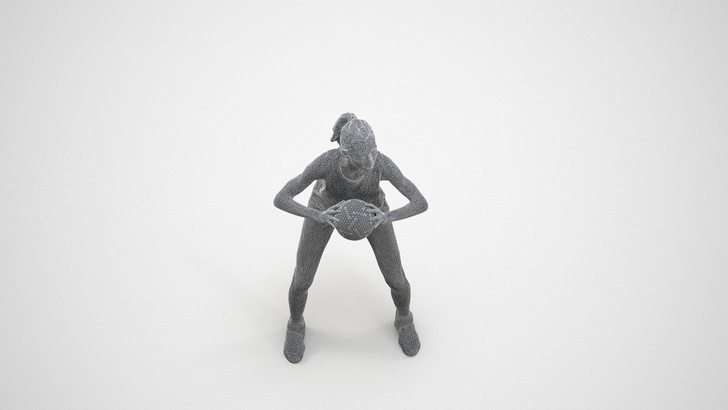 3D people model woman sport, scanned human for 3ds Max rendering, wireframe three-quarter view