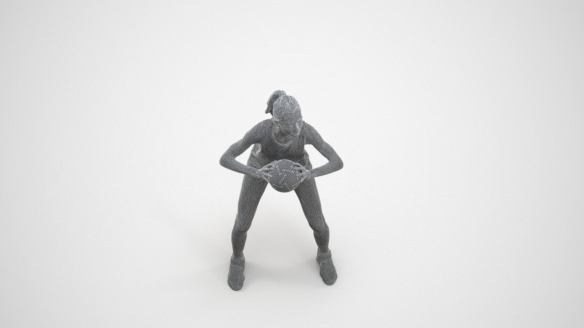3D people model woman sport, scanned human for 3ds Max rendering, wireframe three-quarter view