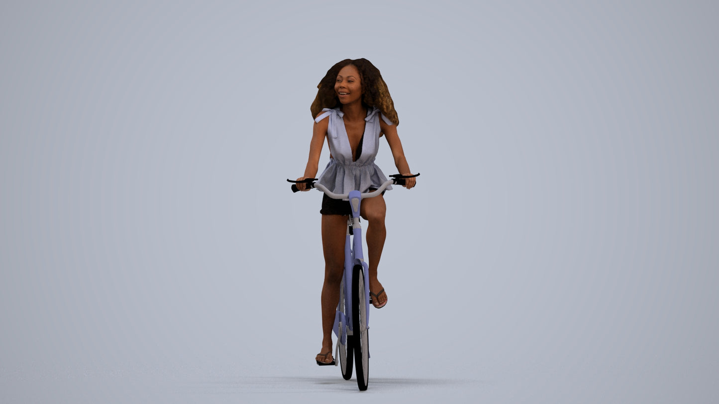 3D scanned woman cycling casual, photorealistic archviz people for Enscape and SketchUp, standing pose render