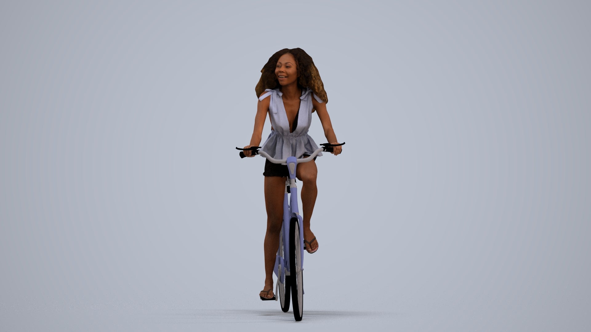 3D scanned woman cycling casual, photorealistic archviz people for Enscape and SketchUp, standing pose render